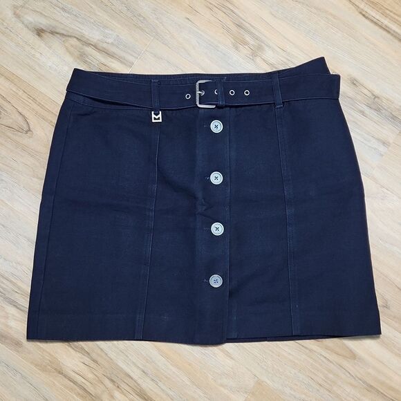🔹️🔺️Michael Kors Dark Blue Buttoned Belted Skirt Size 10 - Picture 1 of 9